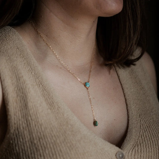 Lariat Brass Turquoise Necklace
