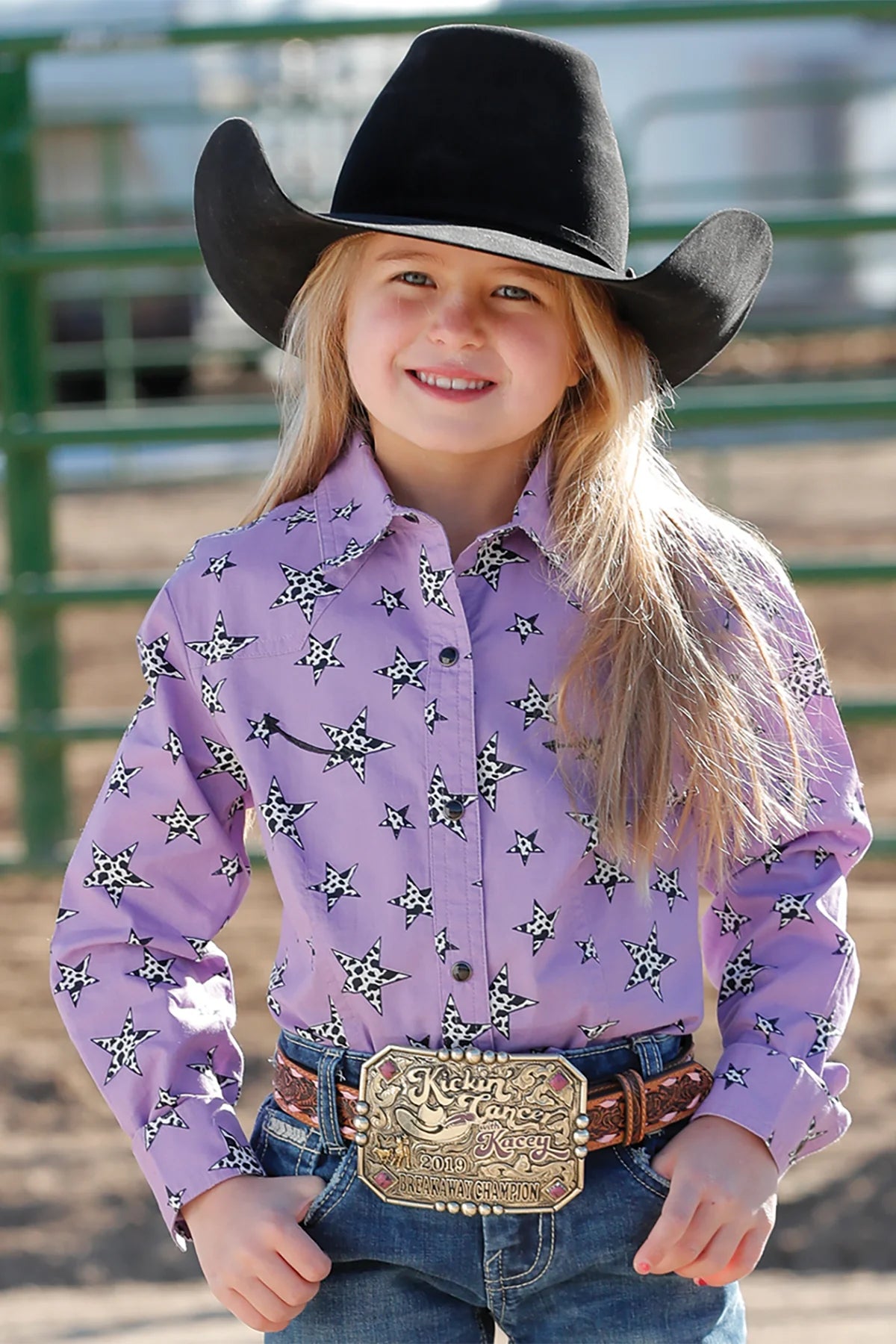 Pearl Snap Girl's Cow Star Purple Cinch