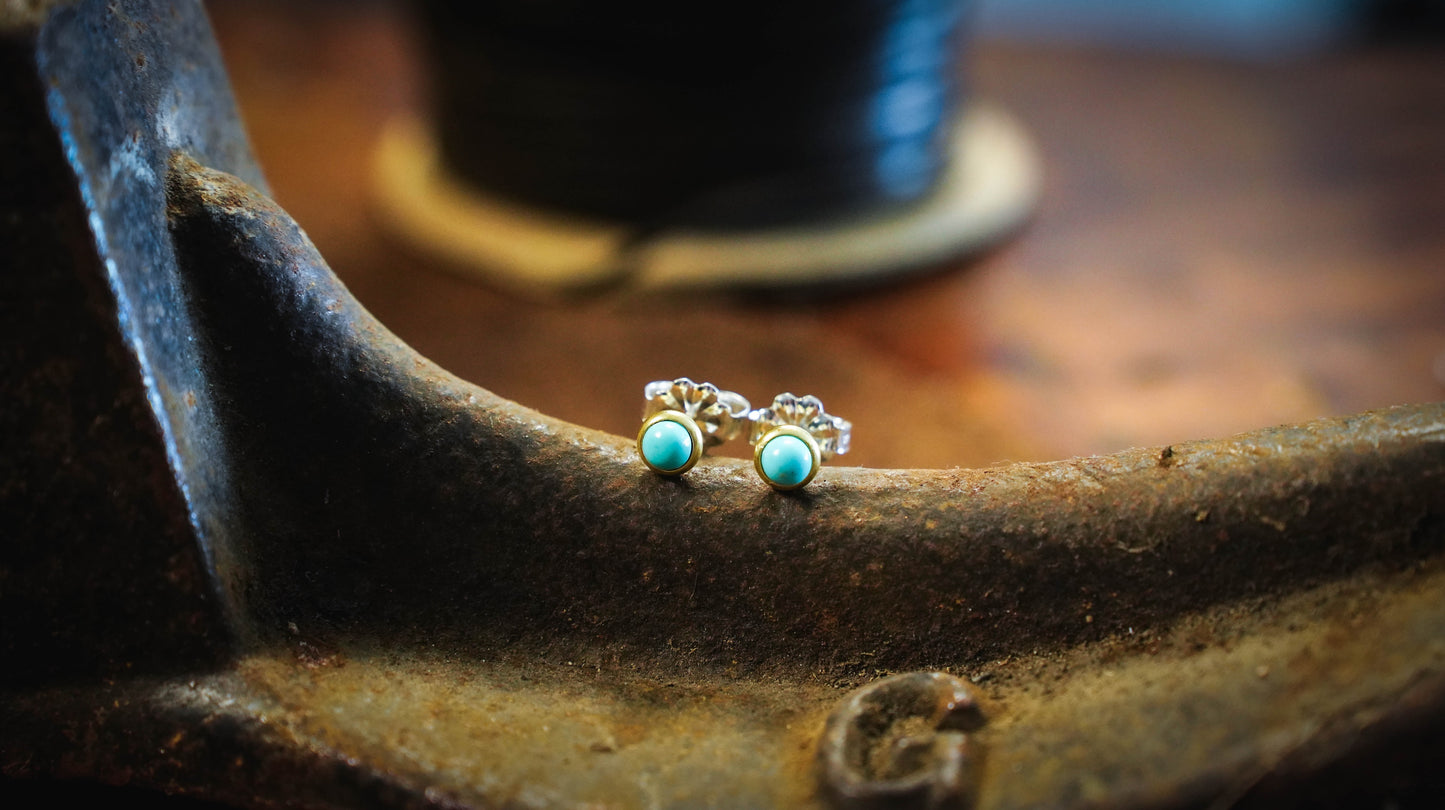 Hyalite 6mm Turquoise Stone Brass Earrings