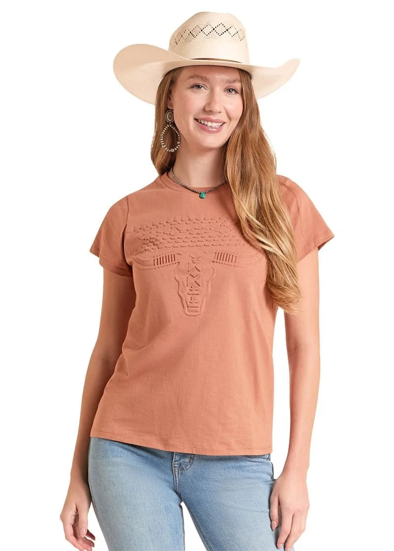 Women's Embossed Longhorn T-Shirt Panhandle Slim
