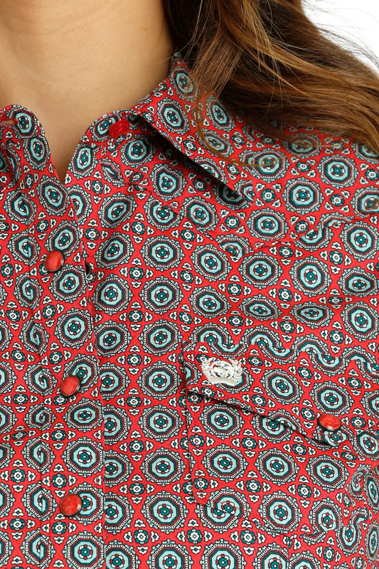 Pearl Snap Women's Red Medallion Cinch