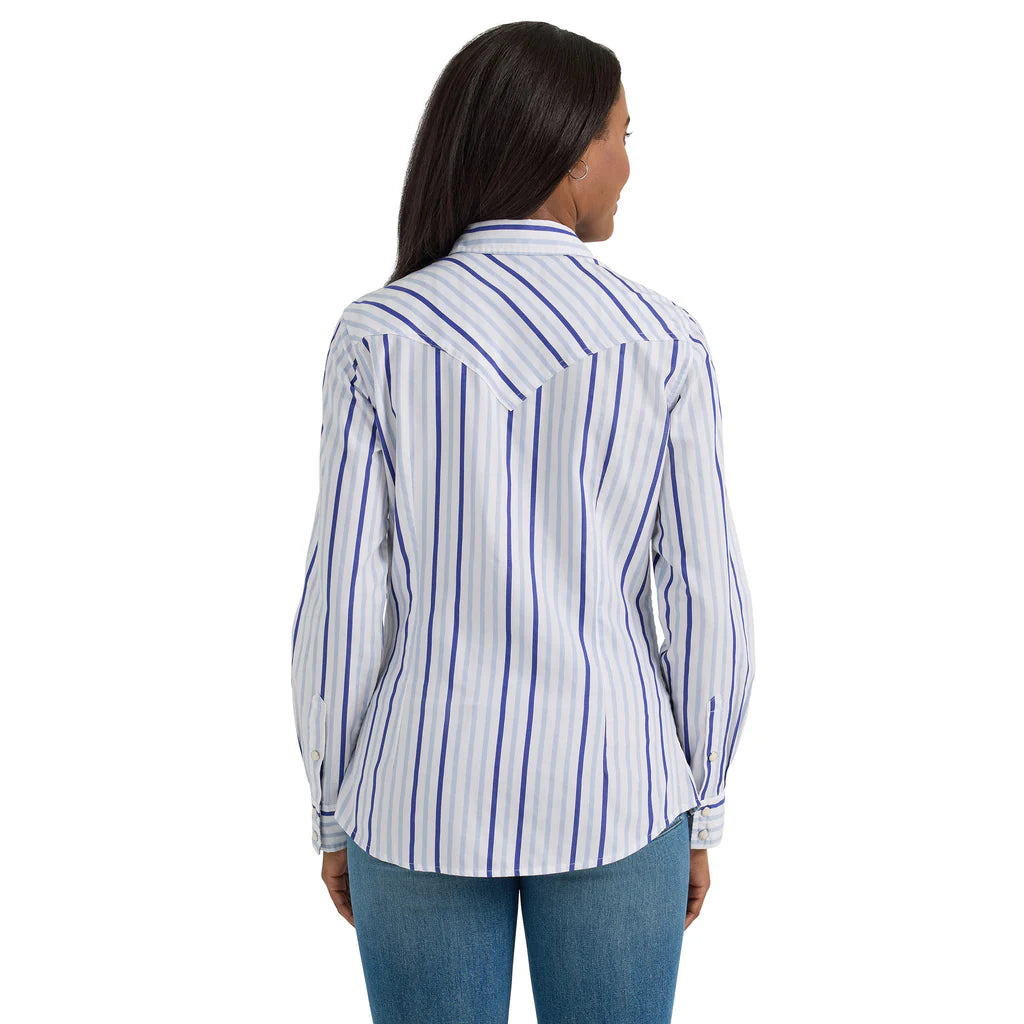 Pearl Snap Women's Blue Stripe Wrangler