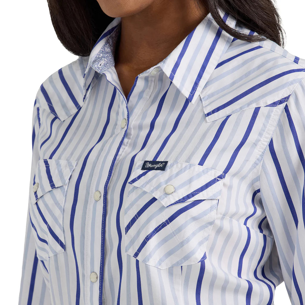 Pearl Snap Women's Blue Stripe Wrangler
