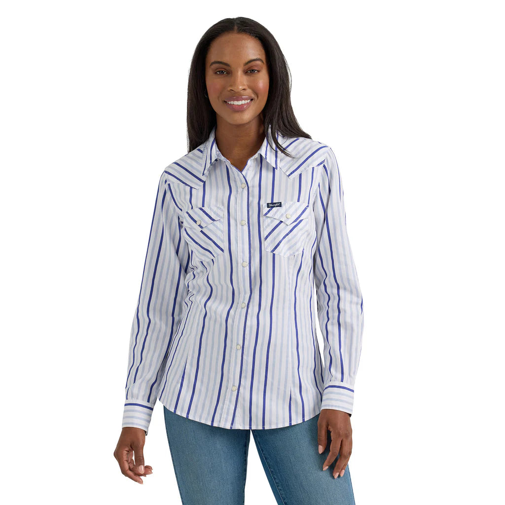 Pearl Snap Women's Blue Stripe Wrangler