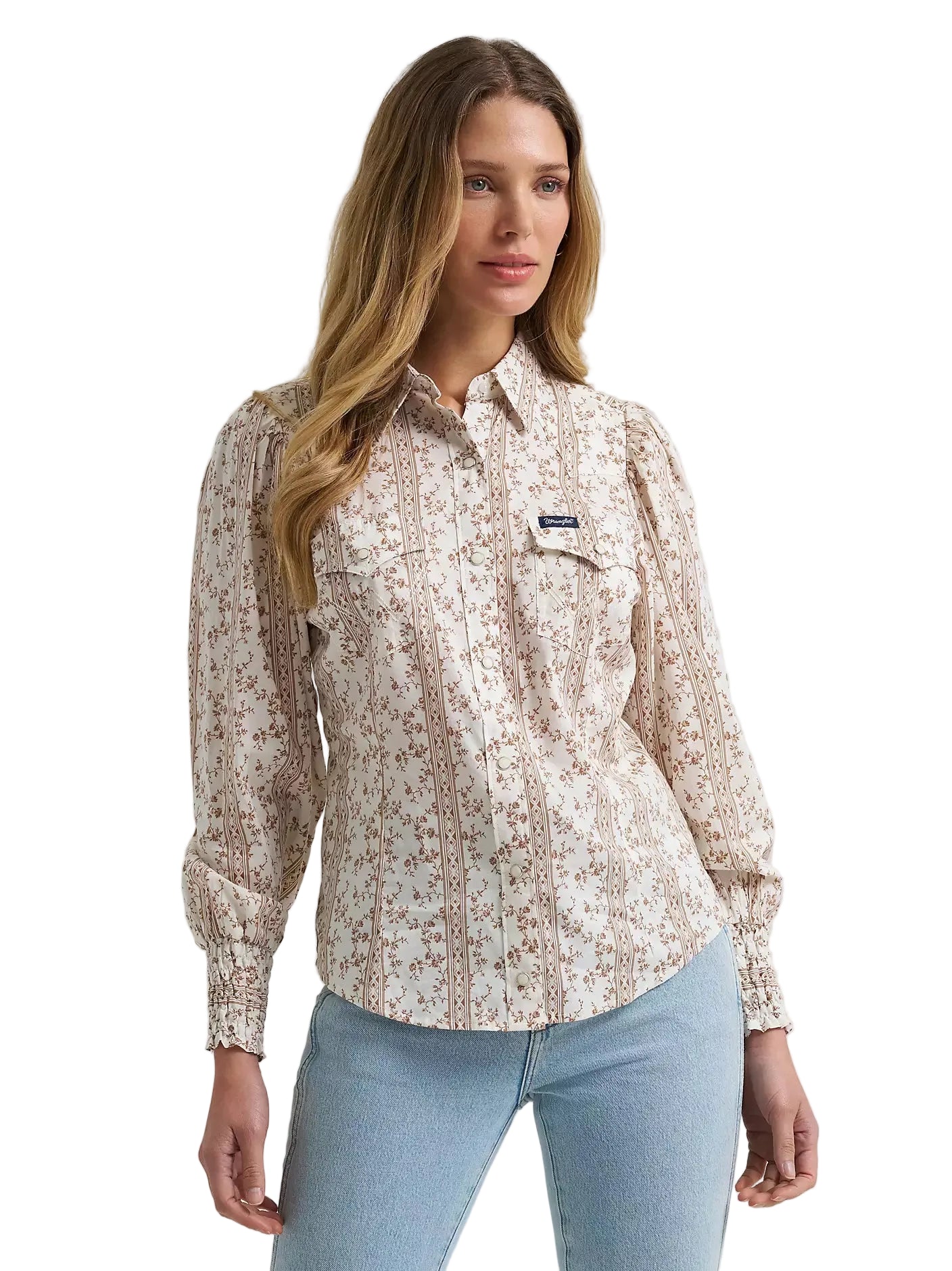Women's Smocked Sleeve Pearl Snap Blouse Wrangler