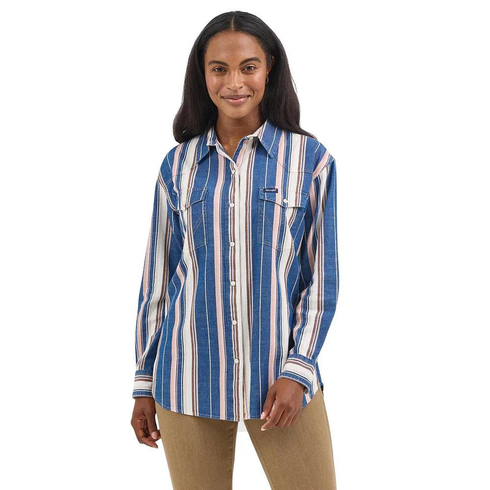 Pearl Snap Retro Striped Boyfriend Fit Wrangler