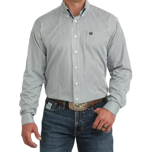 Men's Tencel Striped Button Down Cinch