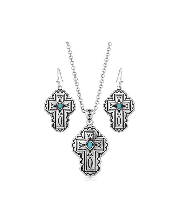 Cathedral Turquoise Cross Necklace & Earring Set
