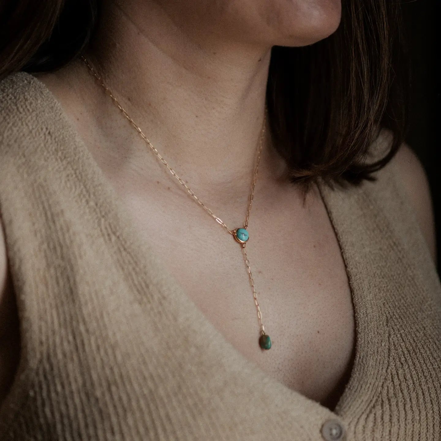 Lariat Brass Turquoise Necklace