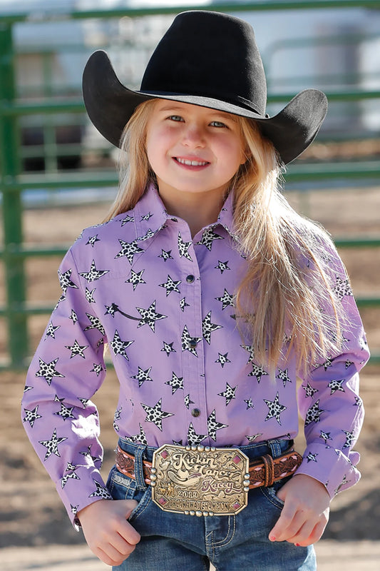 Pearl Snap Girl's Cow Star Purple Cinch