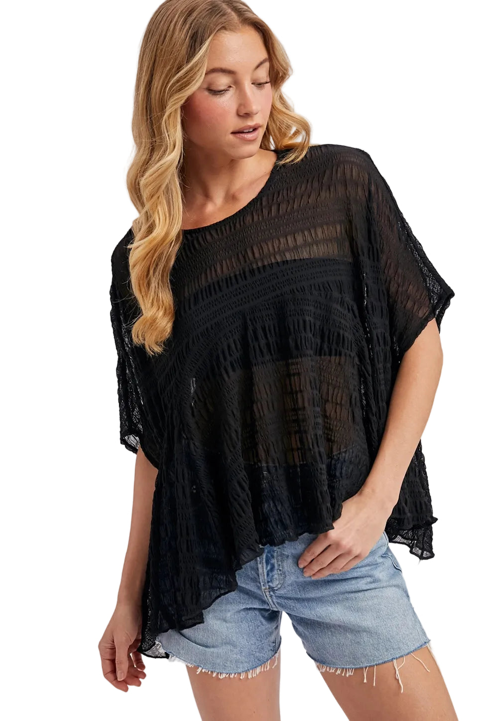 Top Women's Sheer Asymmetric Textured
