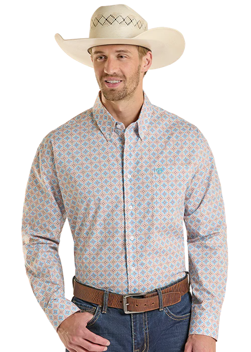 Men's Button Down Medallion Classic Fit Rock & Roll Denim