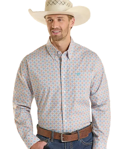 Men's Button Down Medallion Classic Fit Rock & Roll Denim