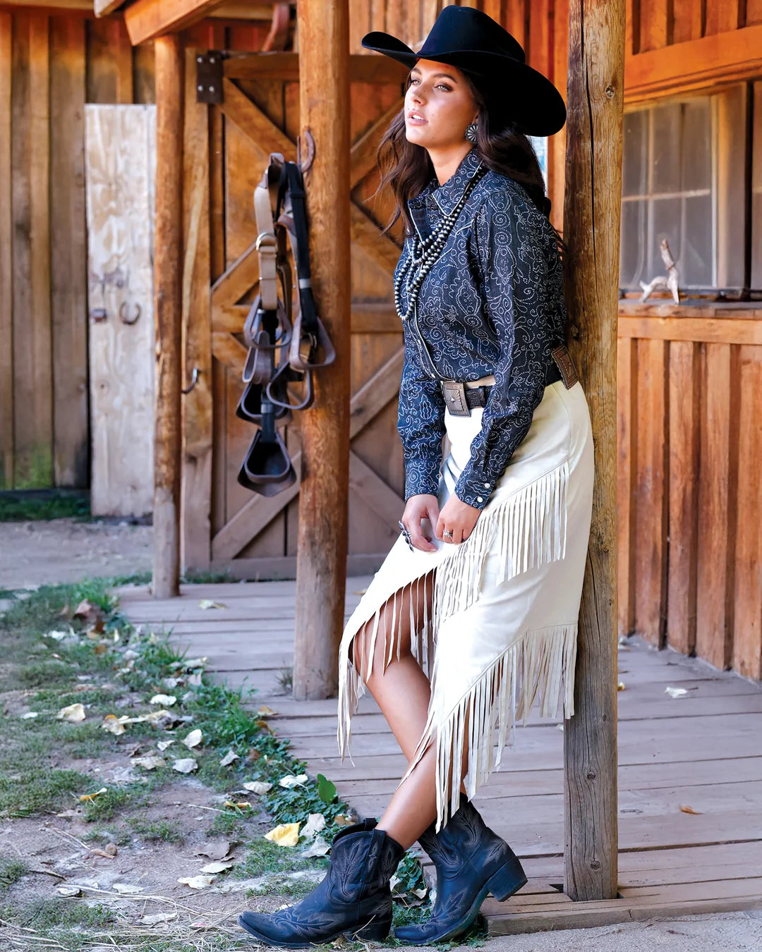 Women's Suede Midi Fringe Skirt Cruel Denim