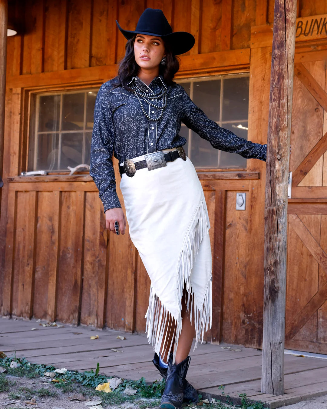 Women's Suede Midi Fringe Skirt Cruel Denim