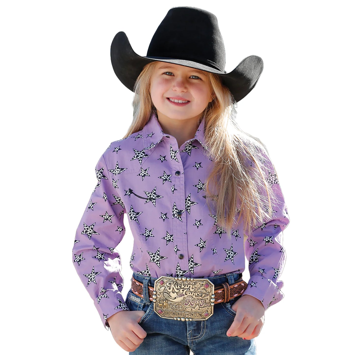 Pearl Snap Girl's Cow Star Purple Cinch