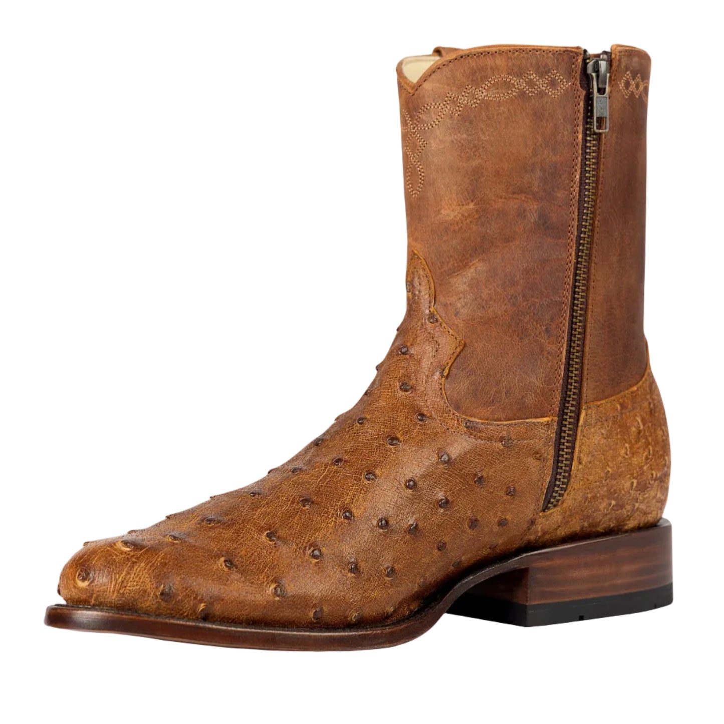 Boots Men's Antique Saddle Full Quill Ostrich Zip Horse Power Top Hand