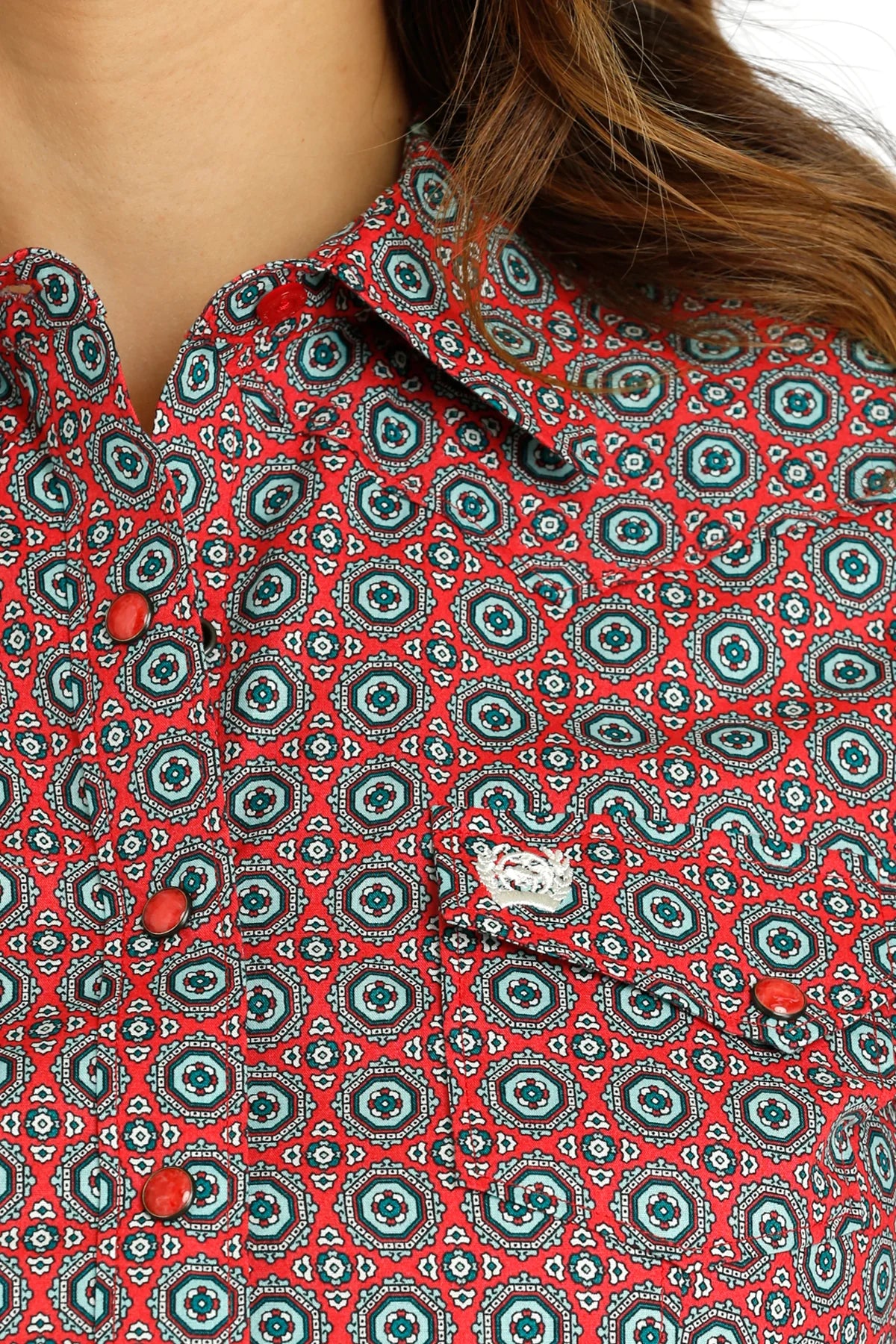 Pearl Snap Women's Red Medallion Cinch