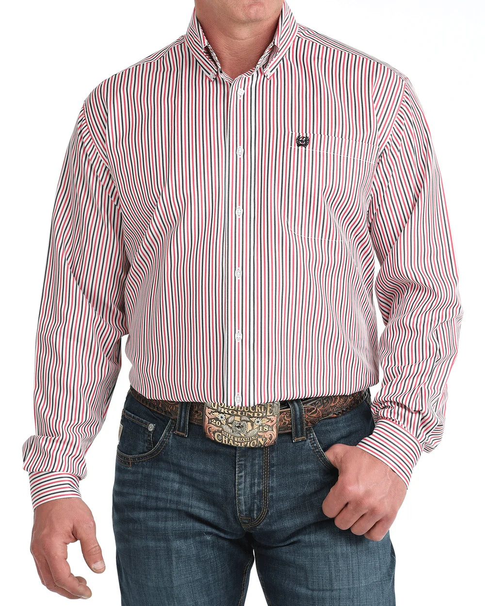 Men's Tencel Striped Button Down Cinch