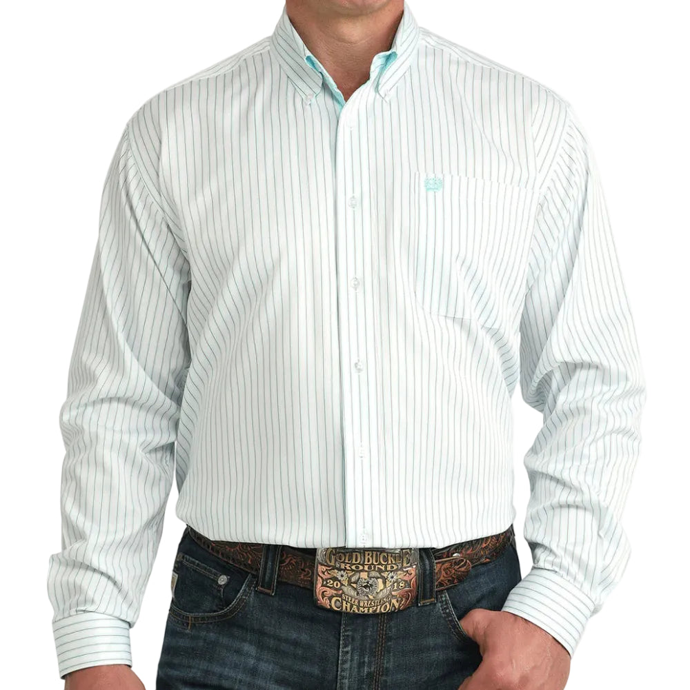 Men's Tencel Striped Button Down Cinch