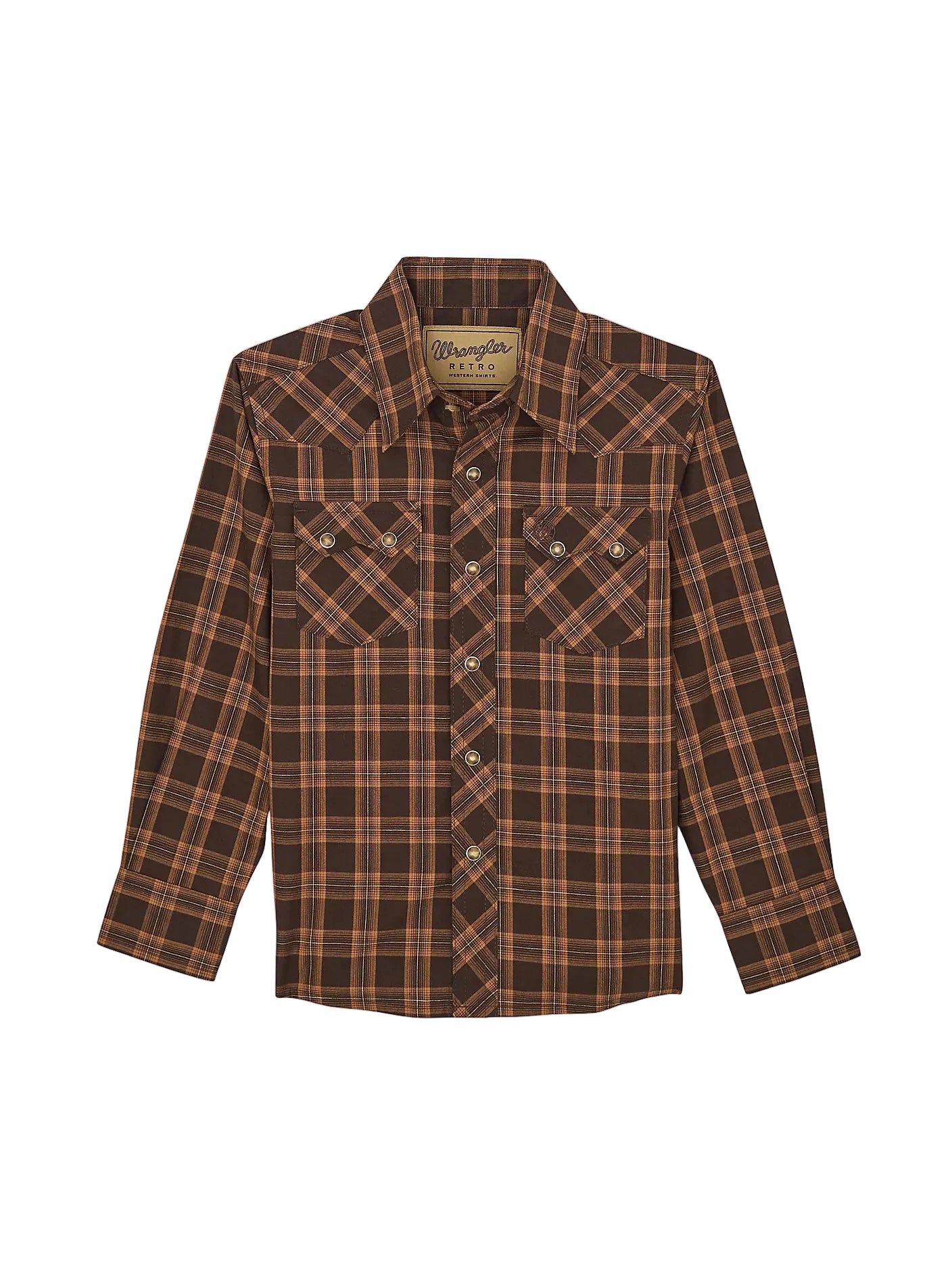 Pearl Snap Boy's Plaid Brown Wrangler
