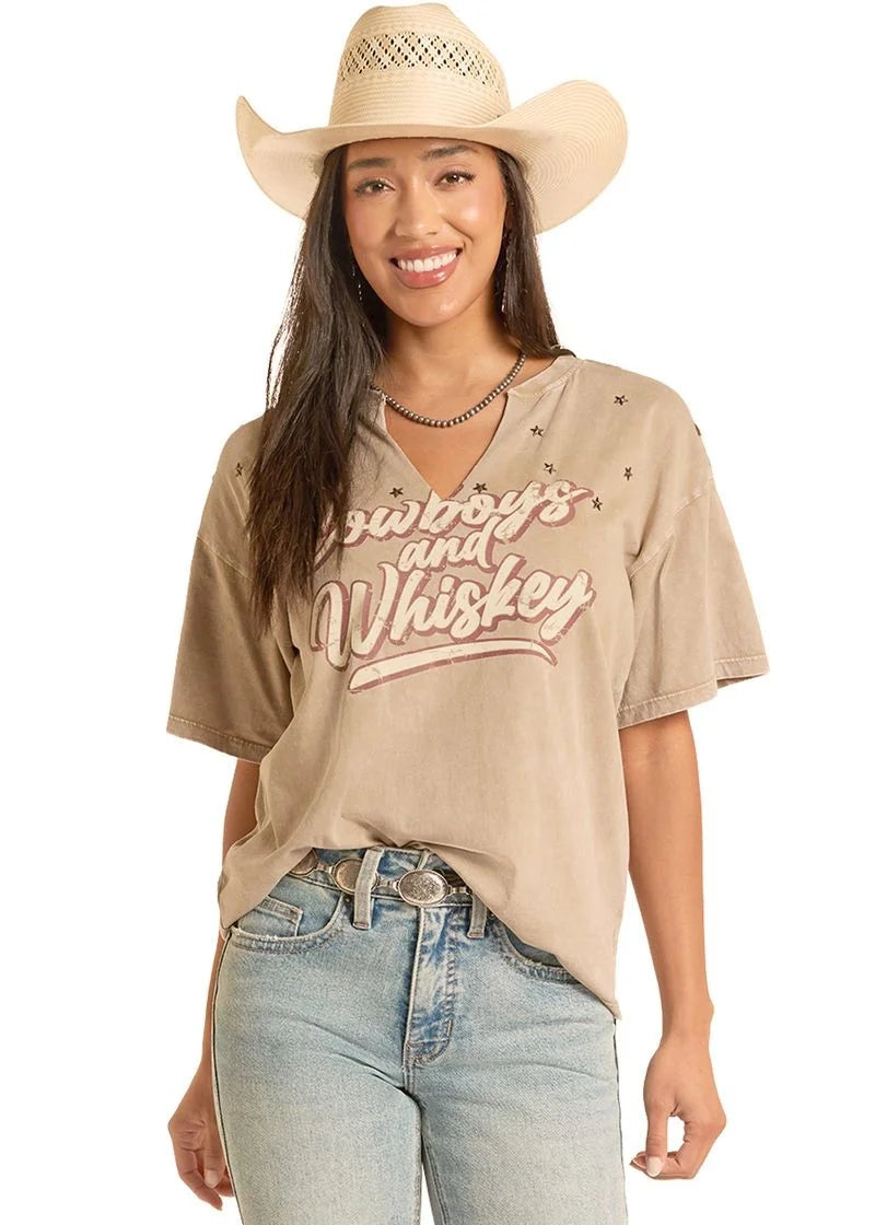 Women's Cowboys & Whiskey T-Shirt Rock & Roll Denim