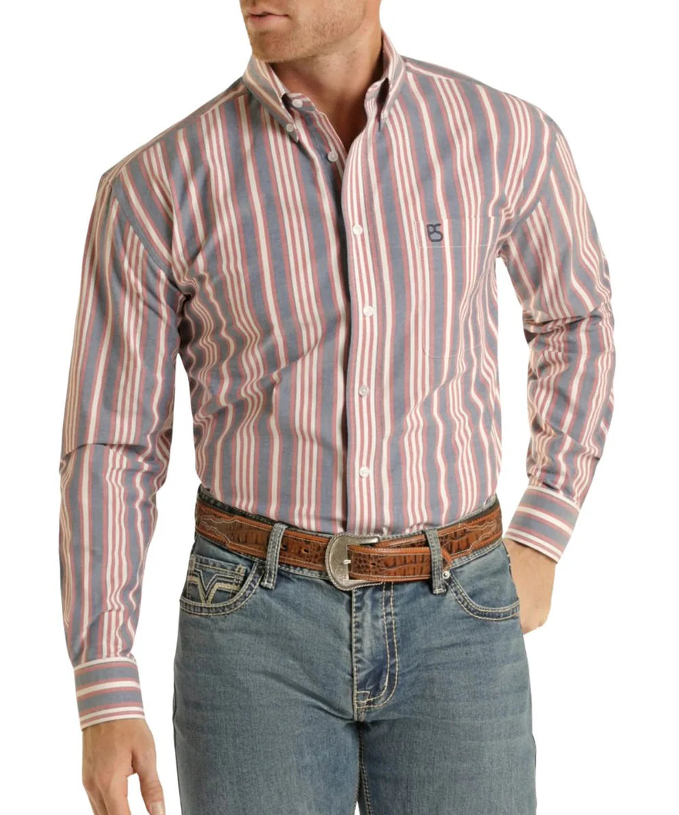 Men's Red Striped Button Down Panhandle Slim