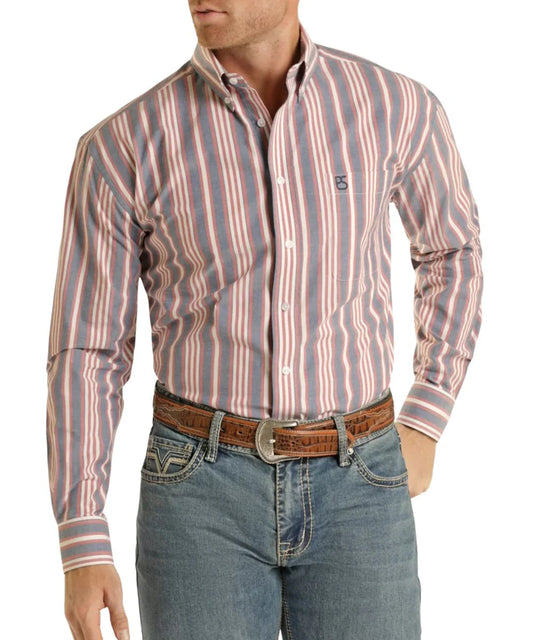 Men's Red Striped Button Down Panhandle Slim