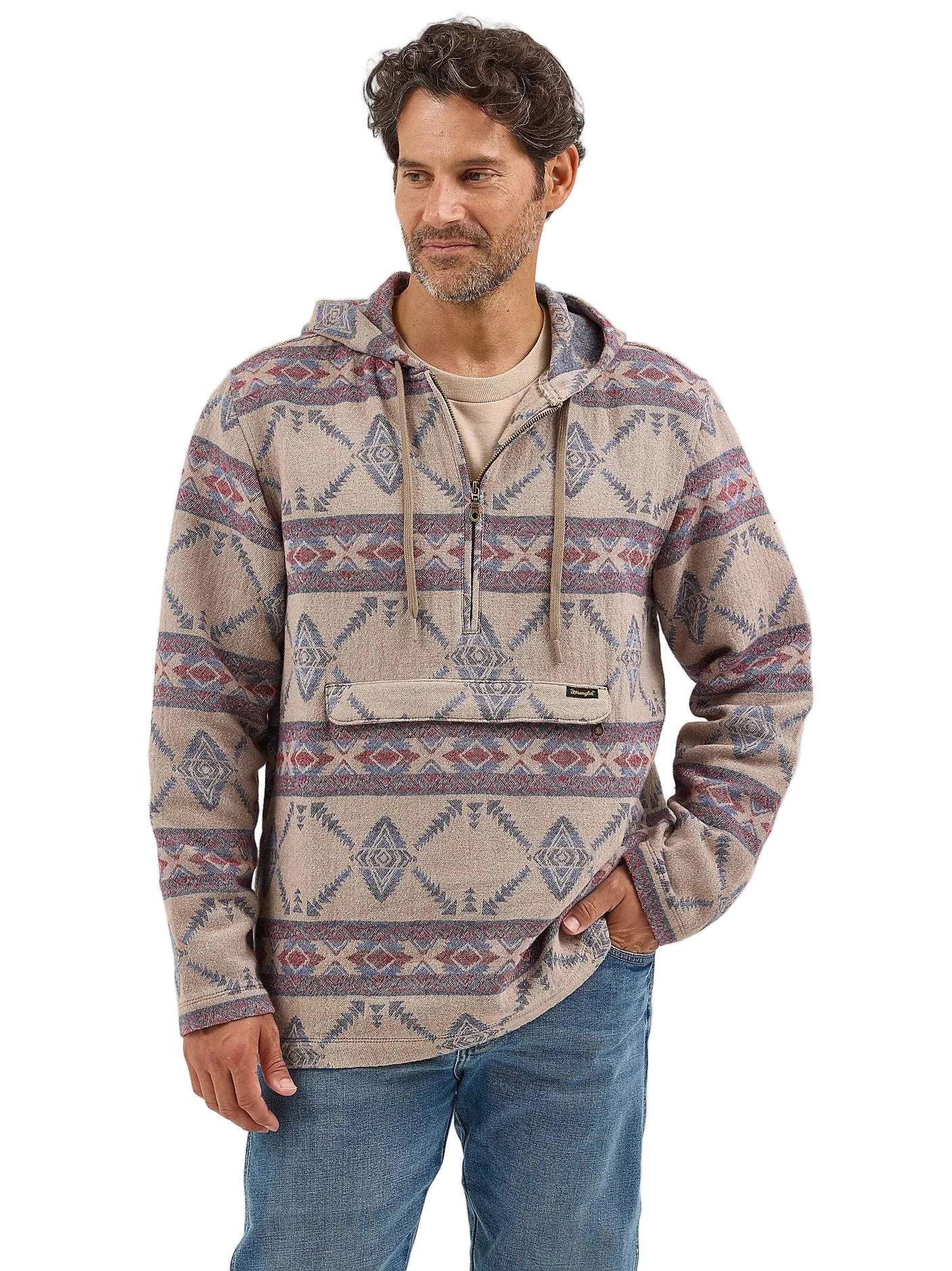 Pull Over Men's Quarter Zip Hooded Jacquard Wrangler
