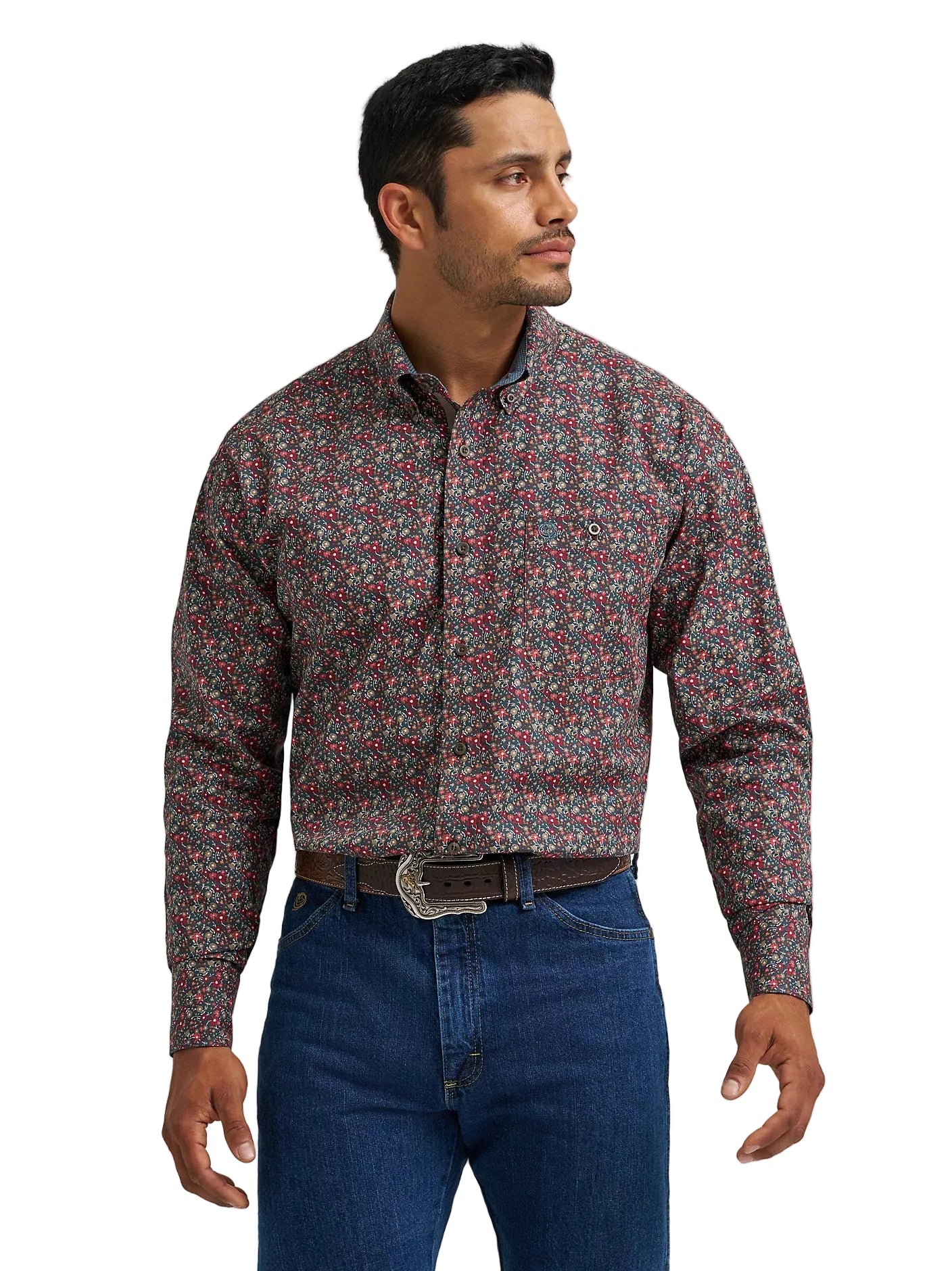 Button Down Men's George Strait Mallard Floral Wrangler