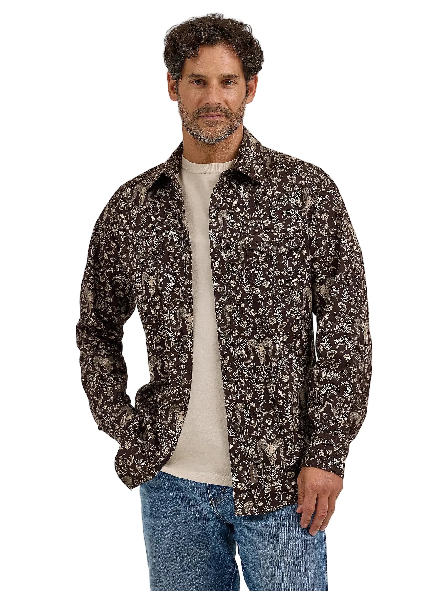 Pearl Snap Men's Retro Skull Floral Wrangler