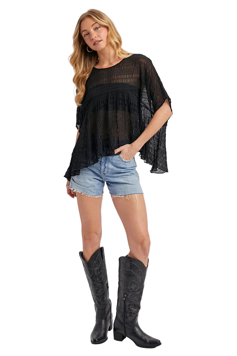 Top Women's Sheer Asymmetric Textured