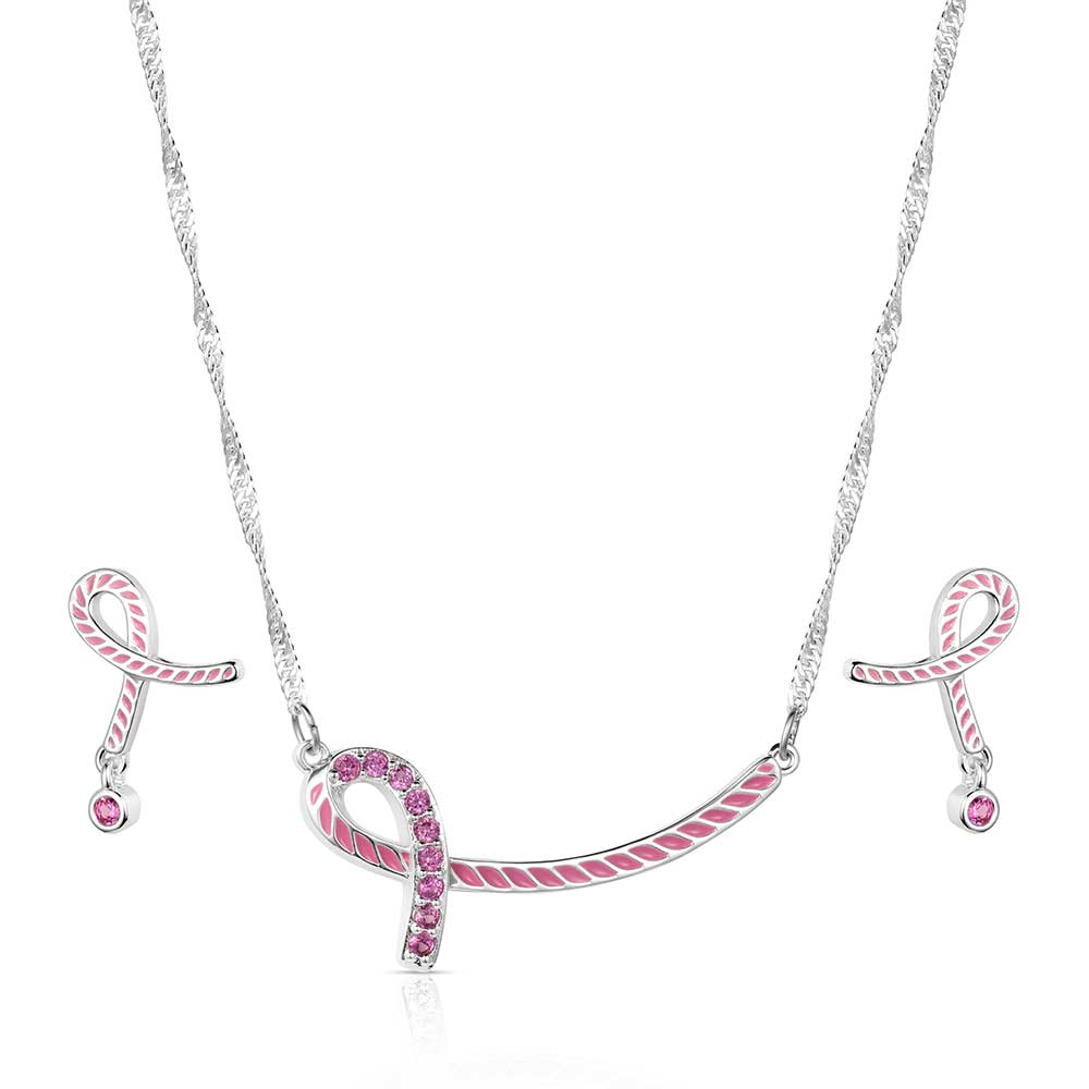 Tough Enough Pink Hope Rope Necklace & Earring Set