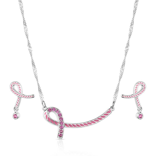 Tough Enough Pink Hope Rope Necklace & Earring Set