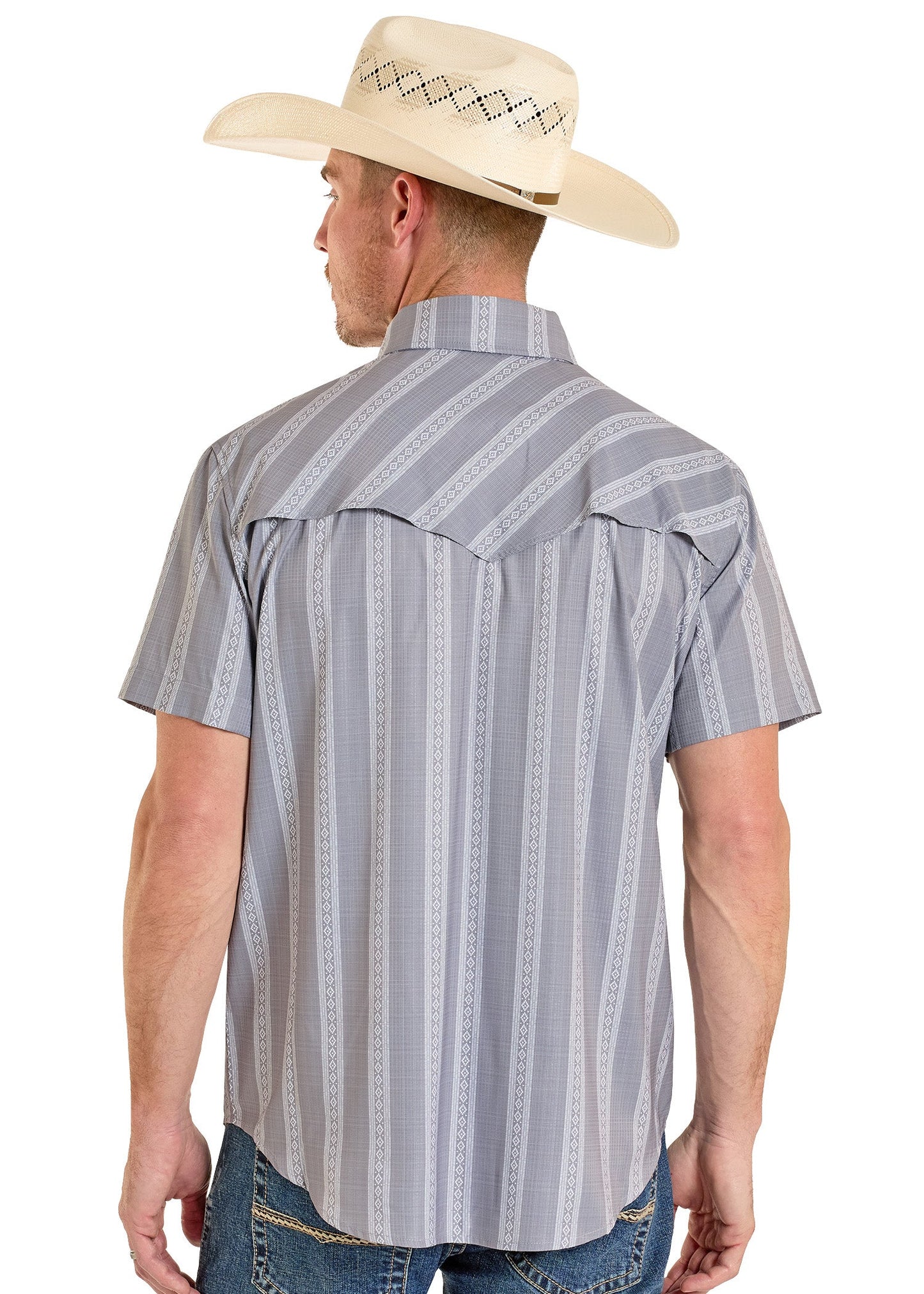 Pearl Snap Men's Dobby Stripe Rock & Roll Denim