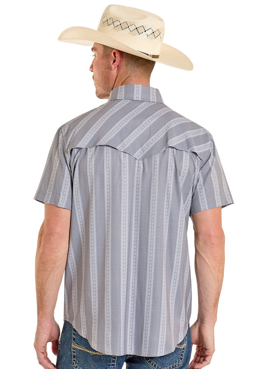 Pearl Snap Men's Dobby Stripe Rock & Roll Denim