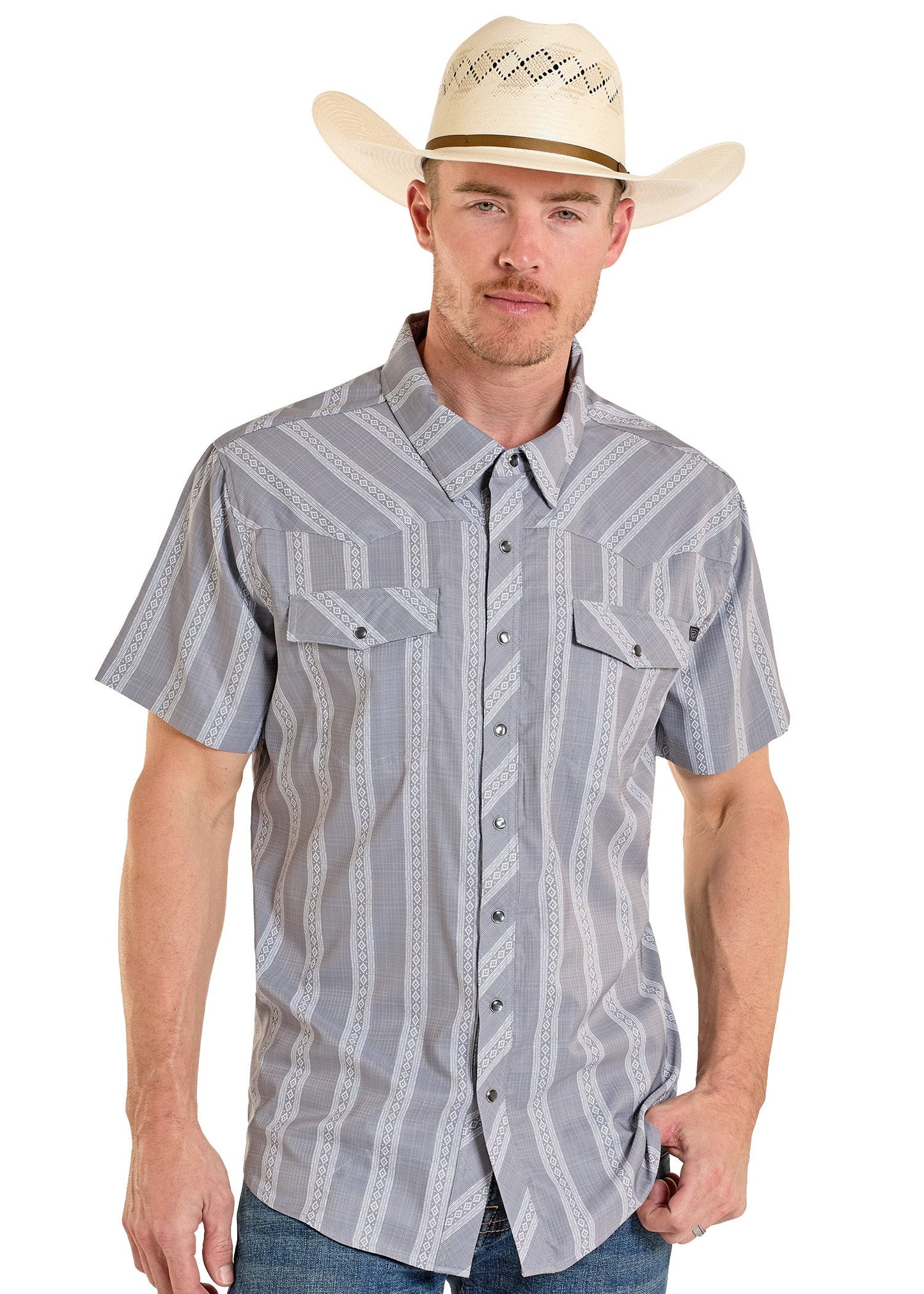Pearl Snap Men's Dobby Stripe Rock & Roll Denim