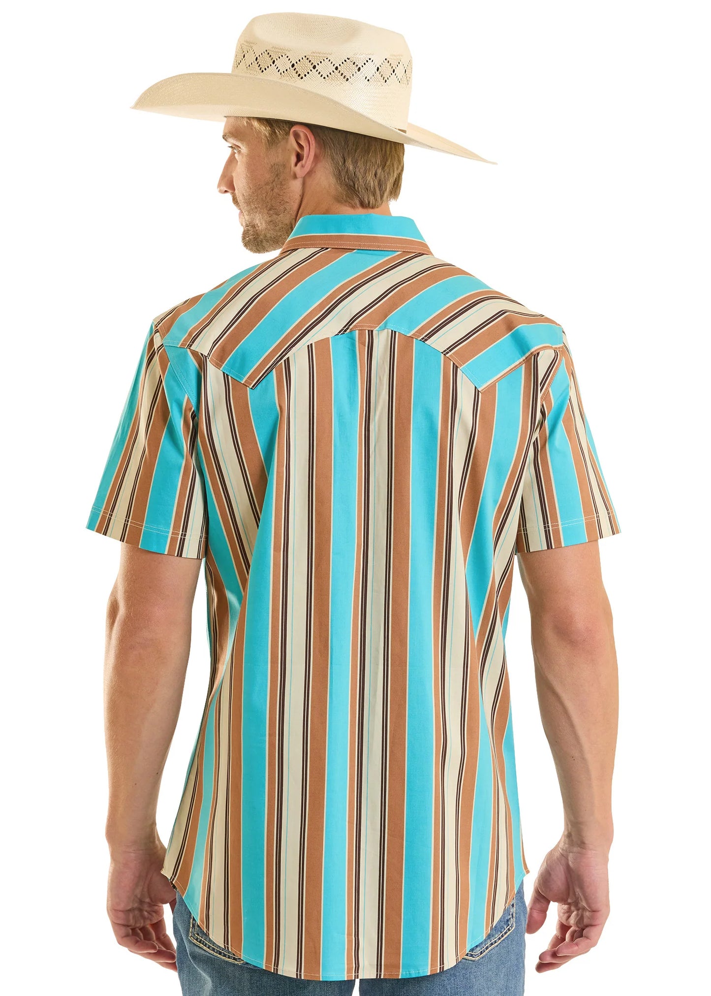 Men's Western Stripe Pearl Snap Rock & Roll Denim
