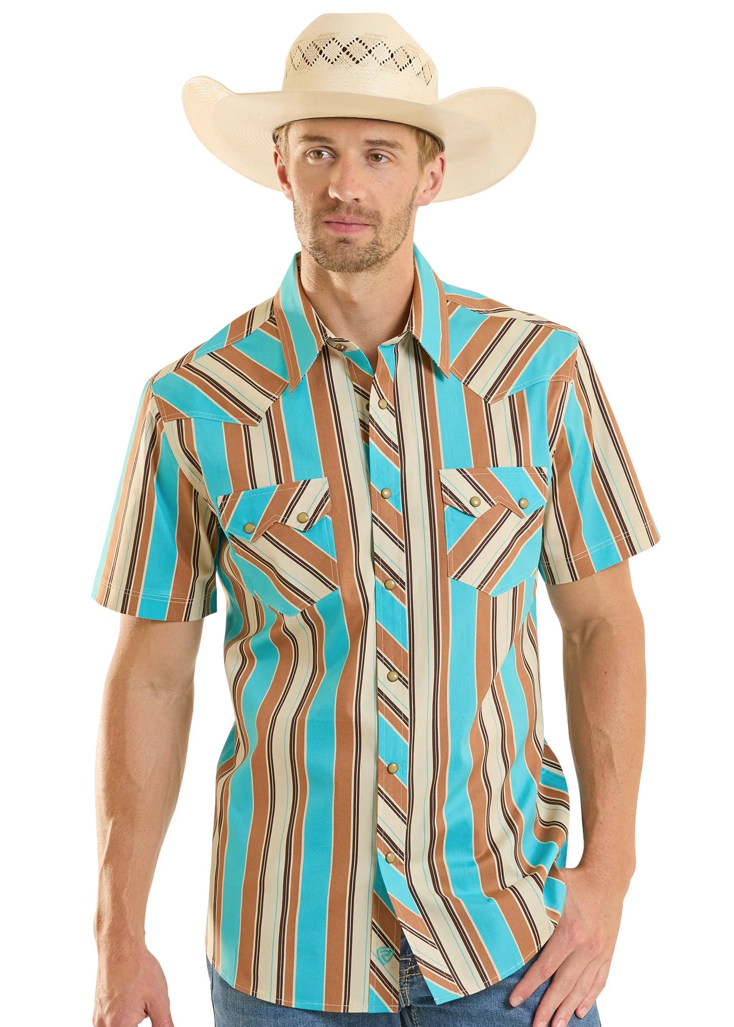 Men's Western Stripe Pearl Snap Rock & Roll Denim