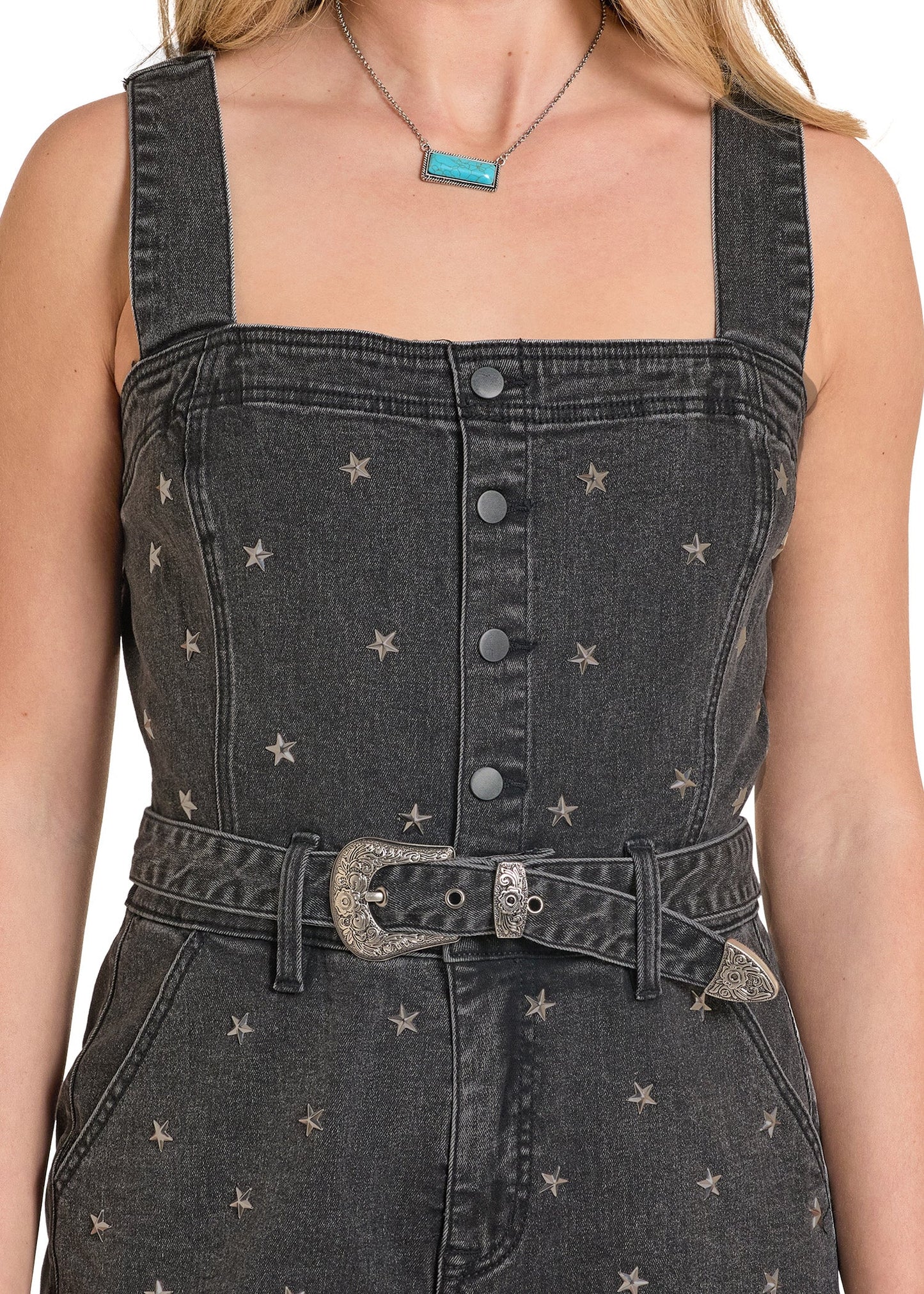 Women's Denim Black Star Studded Romper Rock & Roll Denim