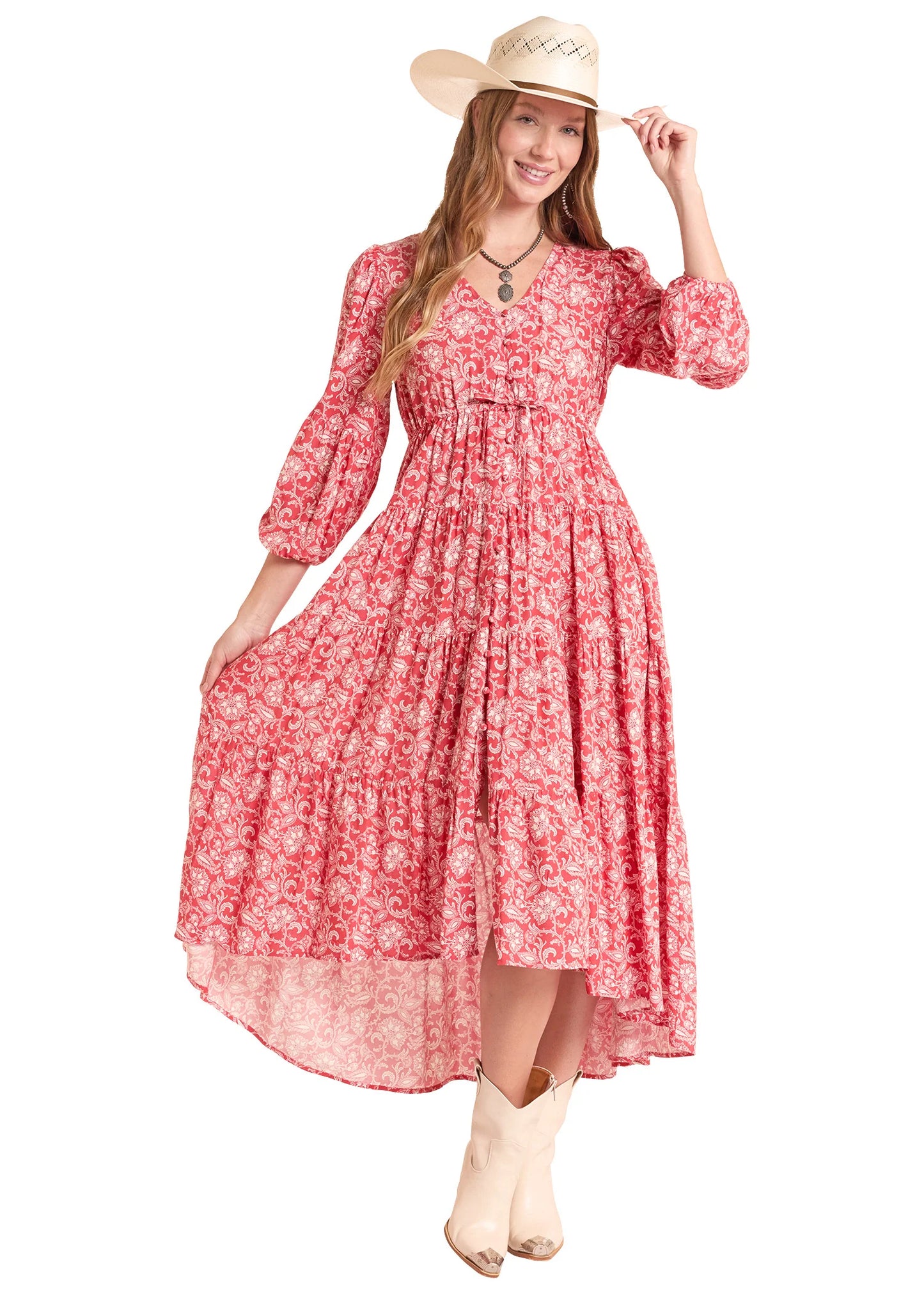 Women's Tiered Challis Maxi Dress Pandhandle Slim