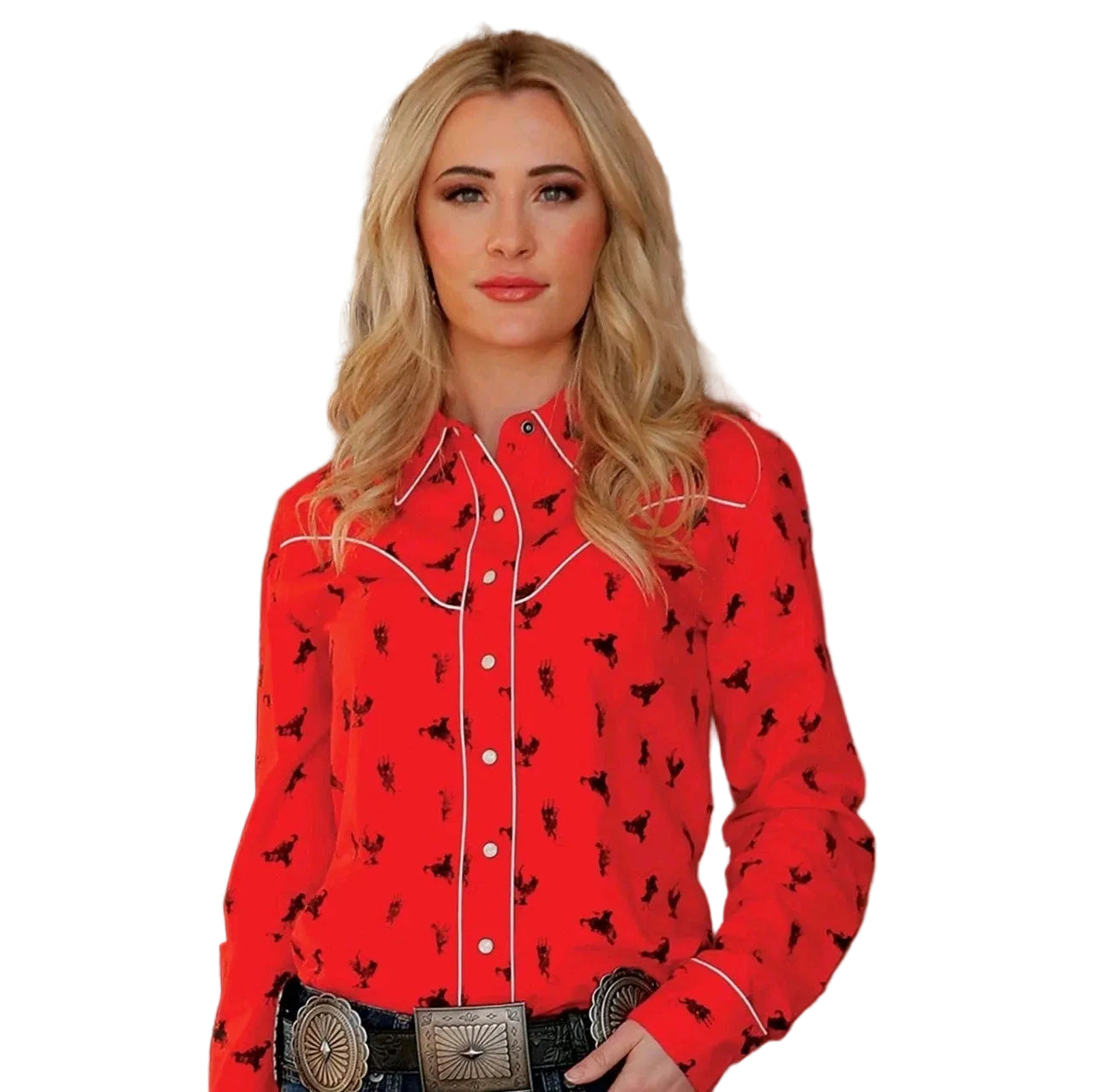 Pearl Snap Women's Retro Bucking Horse Cruel Denim